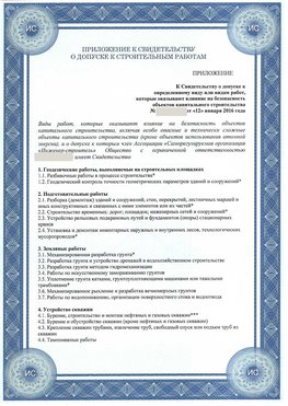 Приложение к свидетельству о допуске к строительным работам Пулково СРО в строительстве